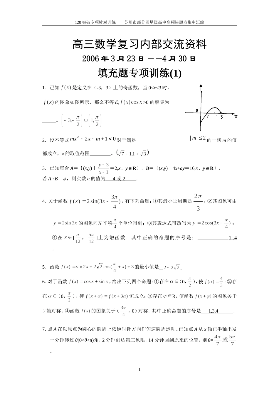 苏州市部分四星级高三数学高频错题点集中汇编_第1页