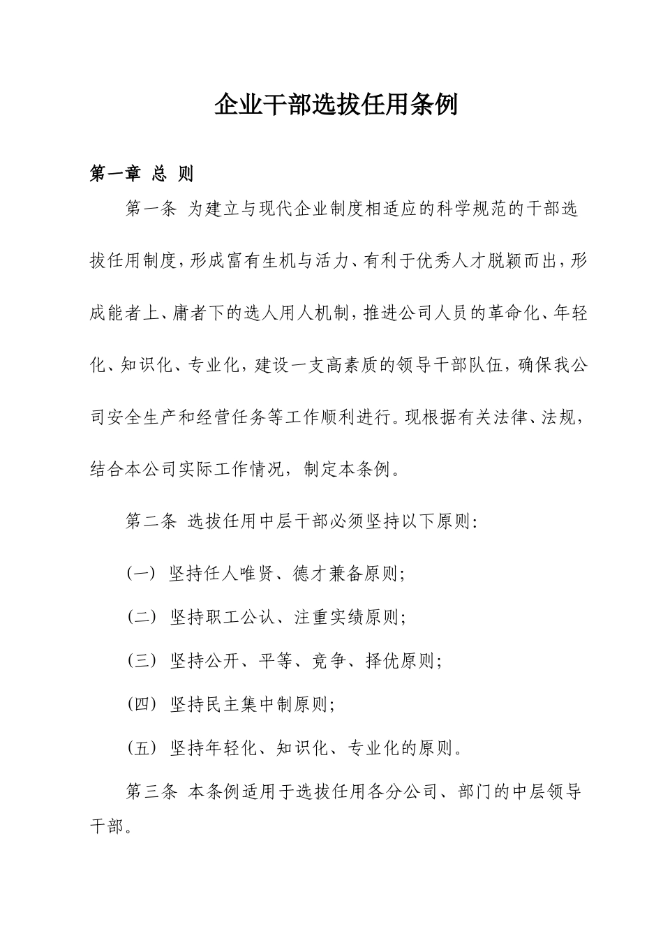 企业干部选拔任用条例_第1页