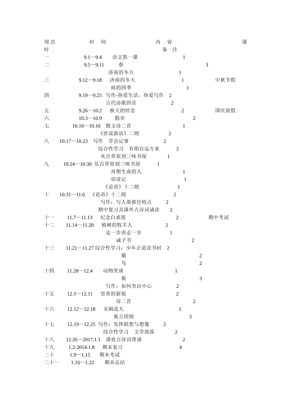 七年级上册语文教学工作计划_第3页