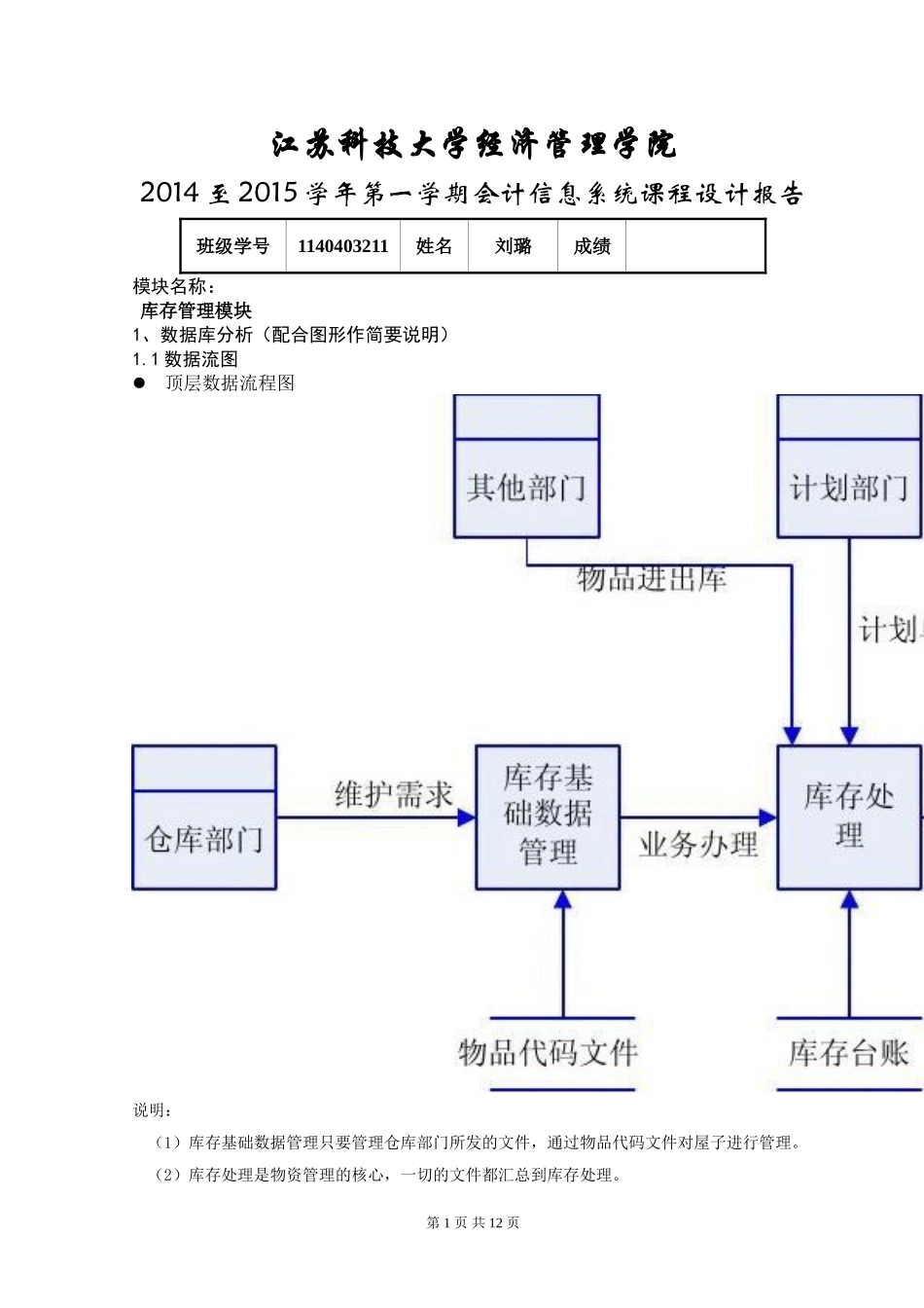 课程设计(会计信息系统课程设计参考模板6)_第1页