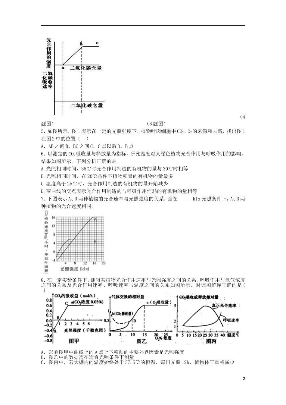 辽宁省海城市牛庄高级中学高三生物一轮复习 光合作用题型总结学案 _第2页