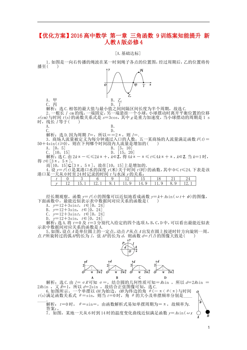 高中数学 第一章 三角函数 9训练案知能提升 新人教A版必修4-新人教A版高一必修4数学试题_第1页