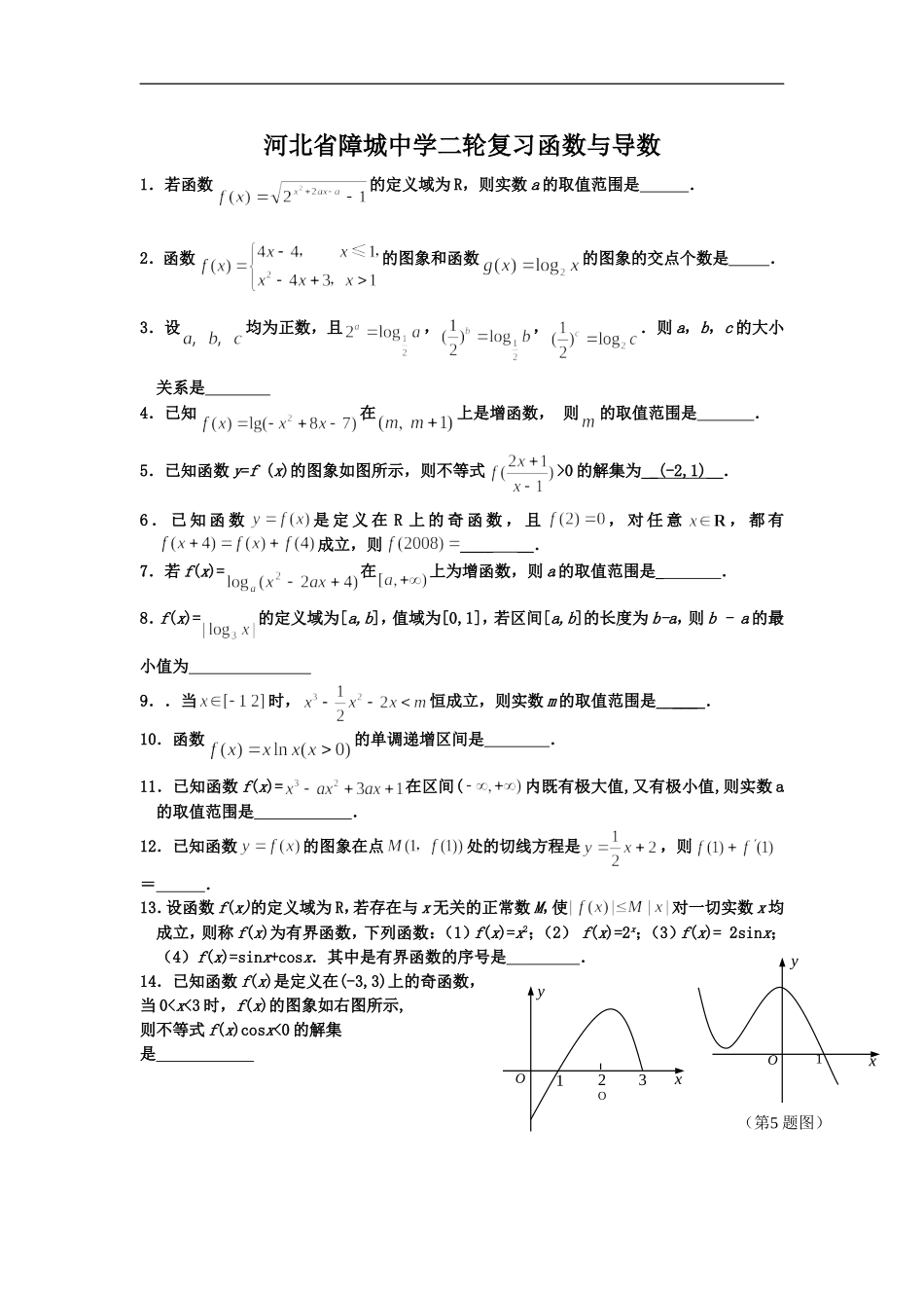 河北省障城中学高中数学二轮复习函数与导数_第1页