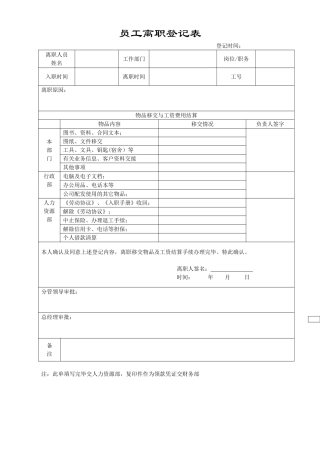 离职登记表离职证明模板(最新)