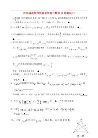 江苏省高邮市界首中学高三数学11月测试11