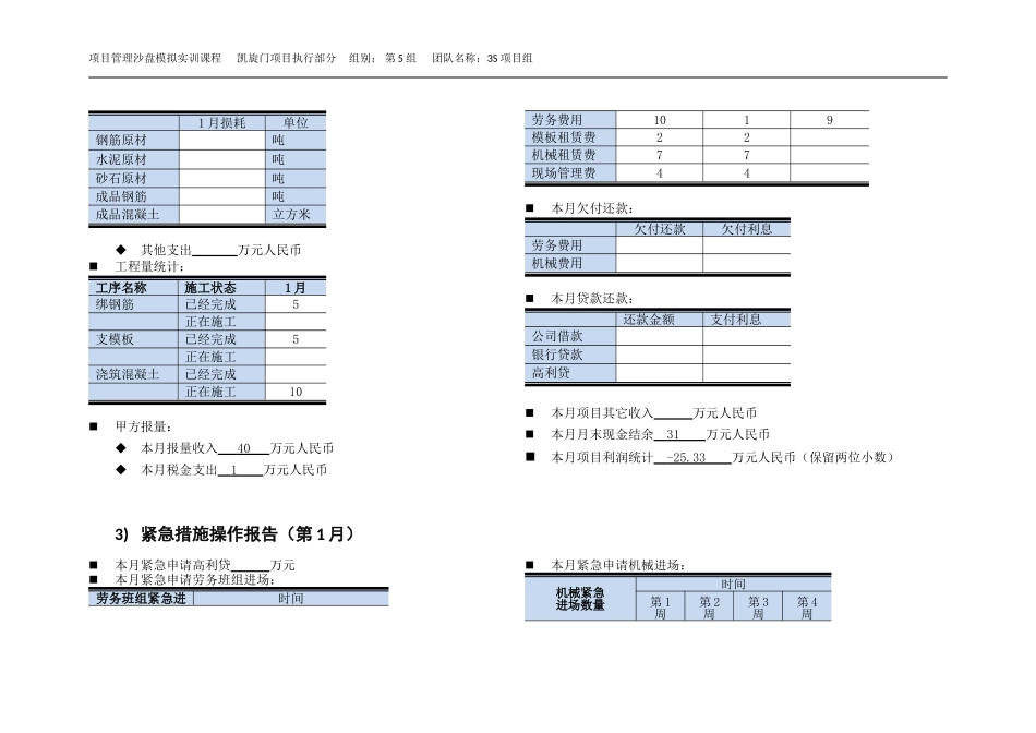 凯旋门项目执行表(3个月)-项目管理沙盘模拟实训_第3页