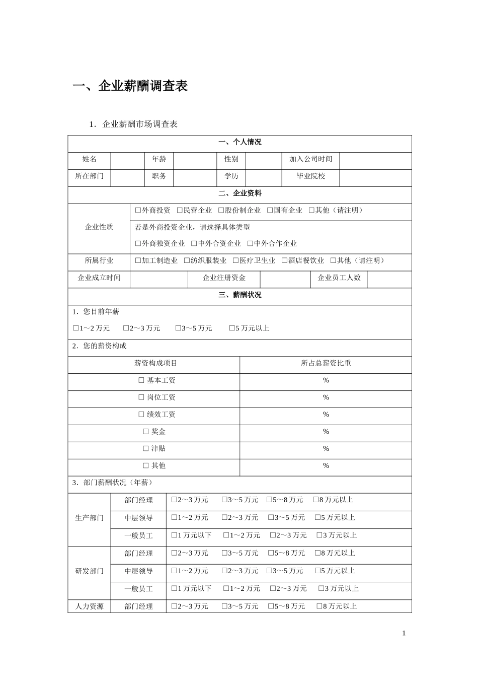 企业薪酬市场调查表_第1页