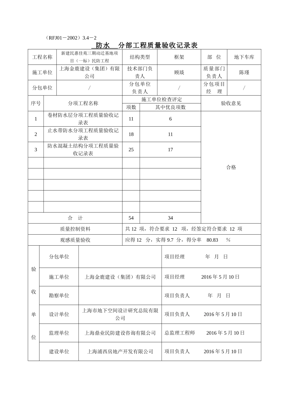 人防分部工程质量验收记录表_第2页