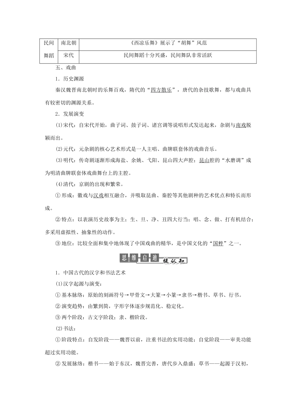 高中历史 专题二 古代中国的科学技术与文化 第2课 中国的古代艺术教案（含解析）人民版必修3-人民版高二必修3历史教案_第3页