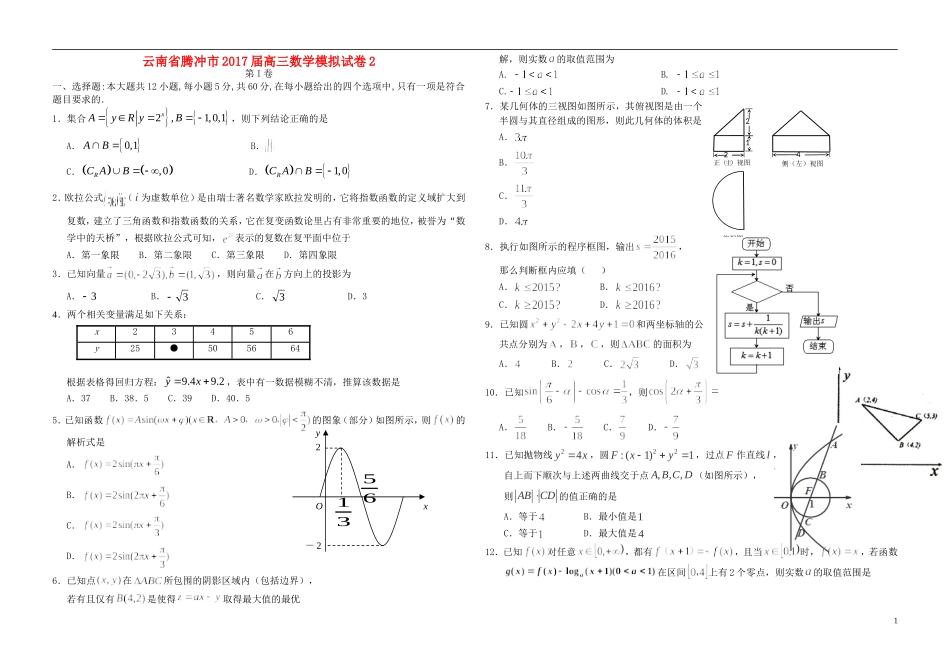 云南省腾冲市高三数学模拟试卷2-人教版高三全册数学试题_第1页