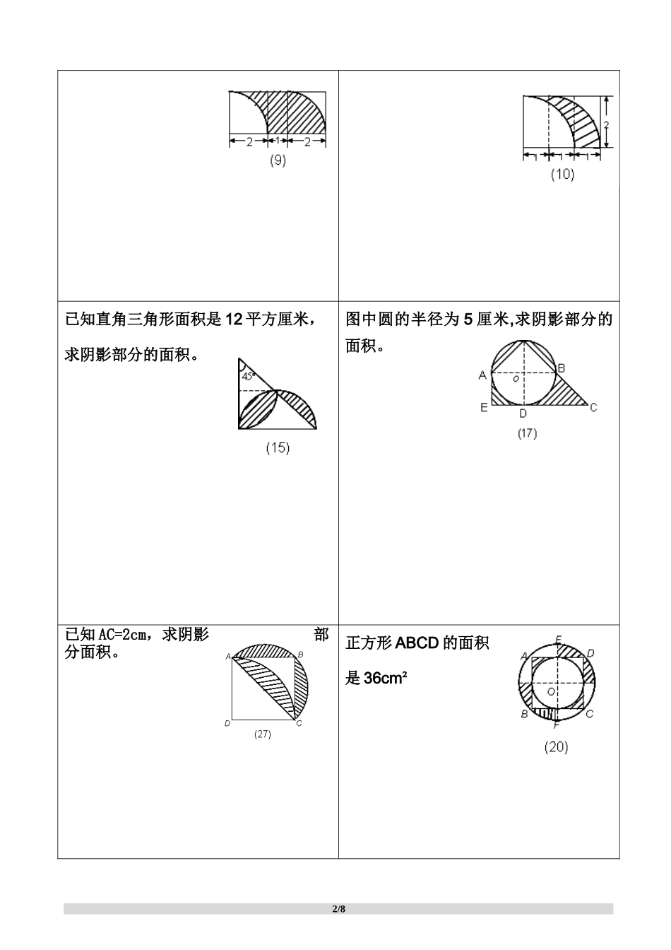 六年级组合图形、圆形、阴影部分面积_第2页