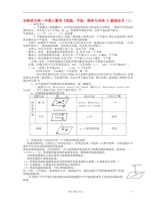 吉林省吉林市高三数学《直线、平面、简单几何体 》基础过关（1）