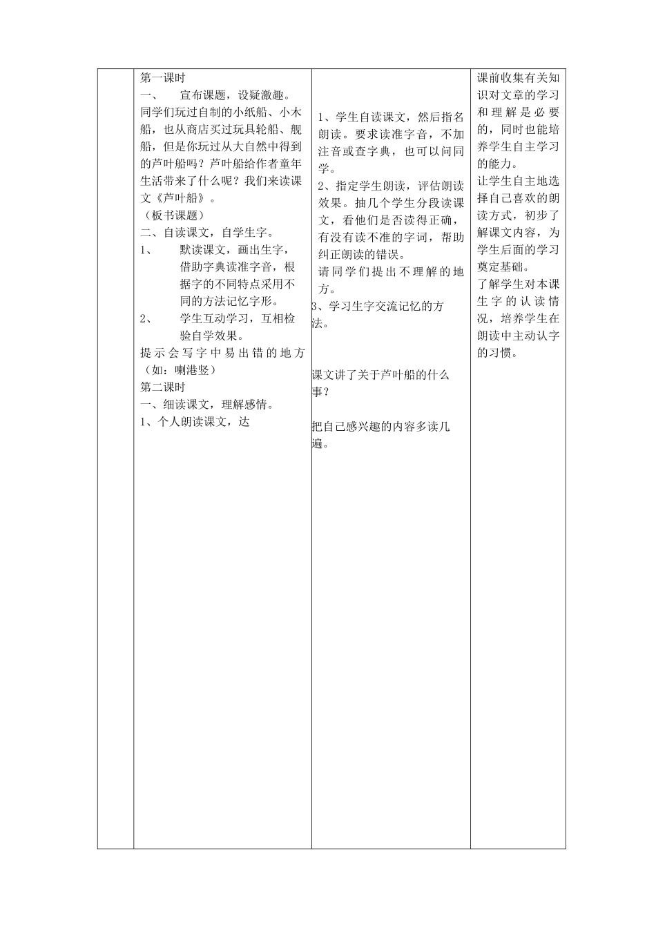 四年级语文上册 第一单元 2芦叶船教案2 语文S版-语文S版小学四年级上册语文教案_第2页