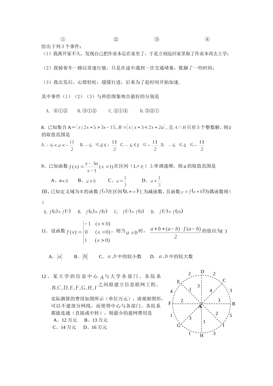 江都市仙城中学高一数学月考集合与函数部分试卷 苏教版_第2页