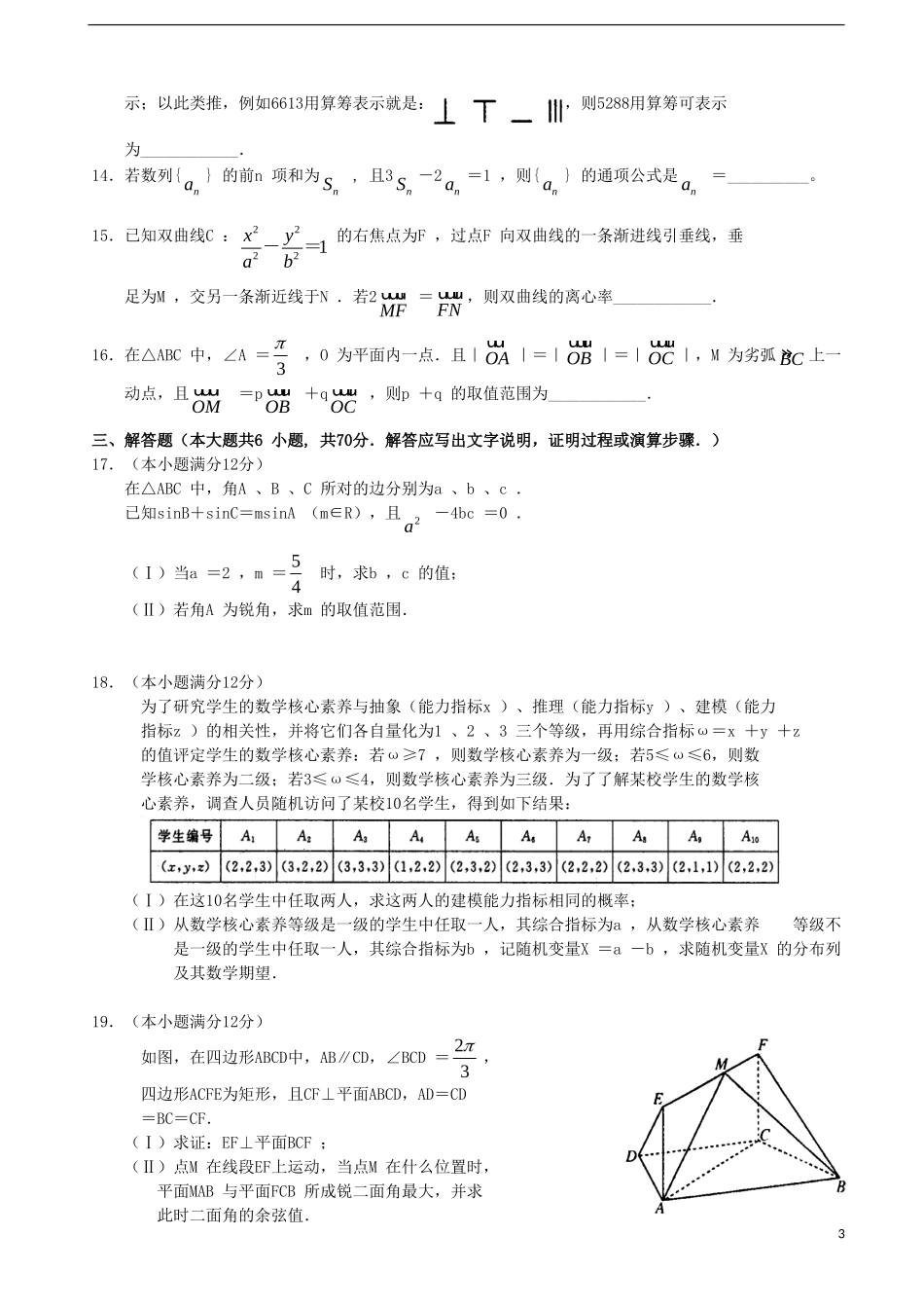 河南省扶沟县高三数学第二次模拟考试试题 理-人教版高三全册数学试题_第3页