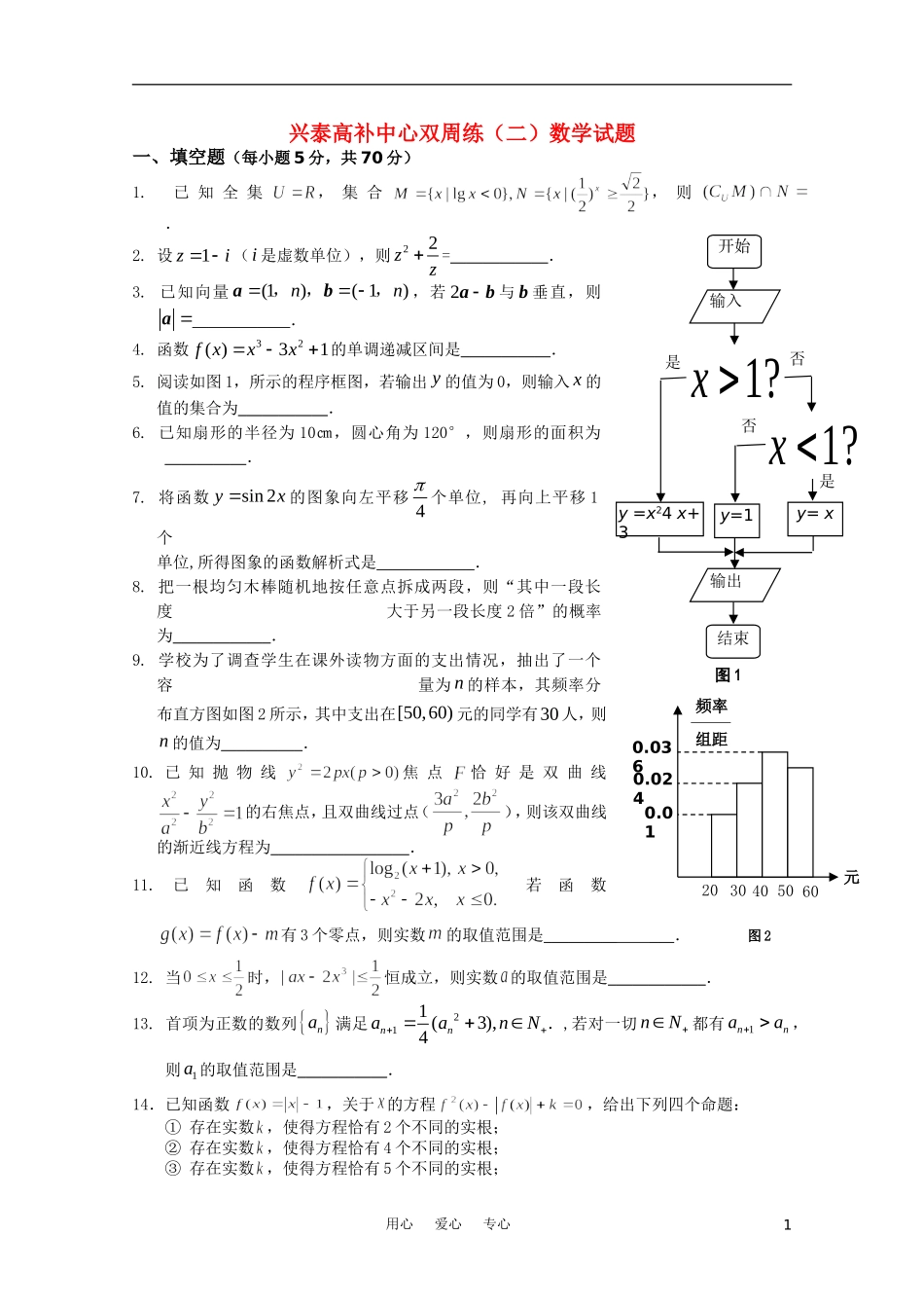 江苏省兴泰高补中心数学双周练（二）（学生用）苏教版_第1页