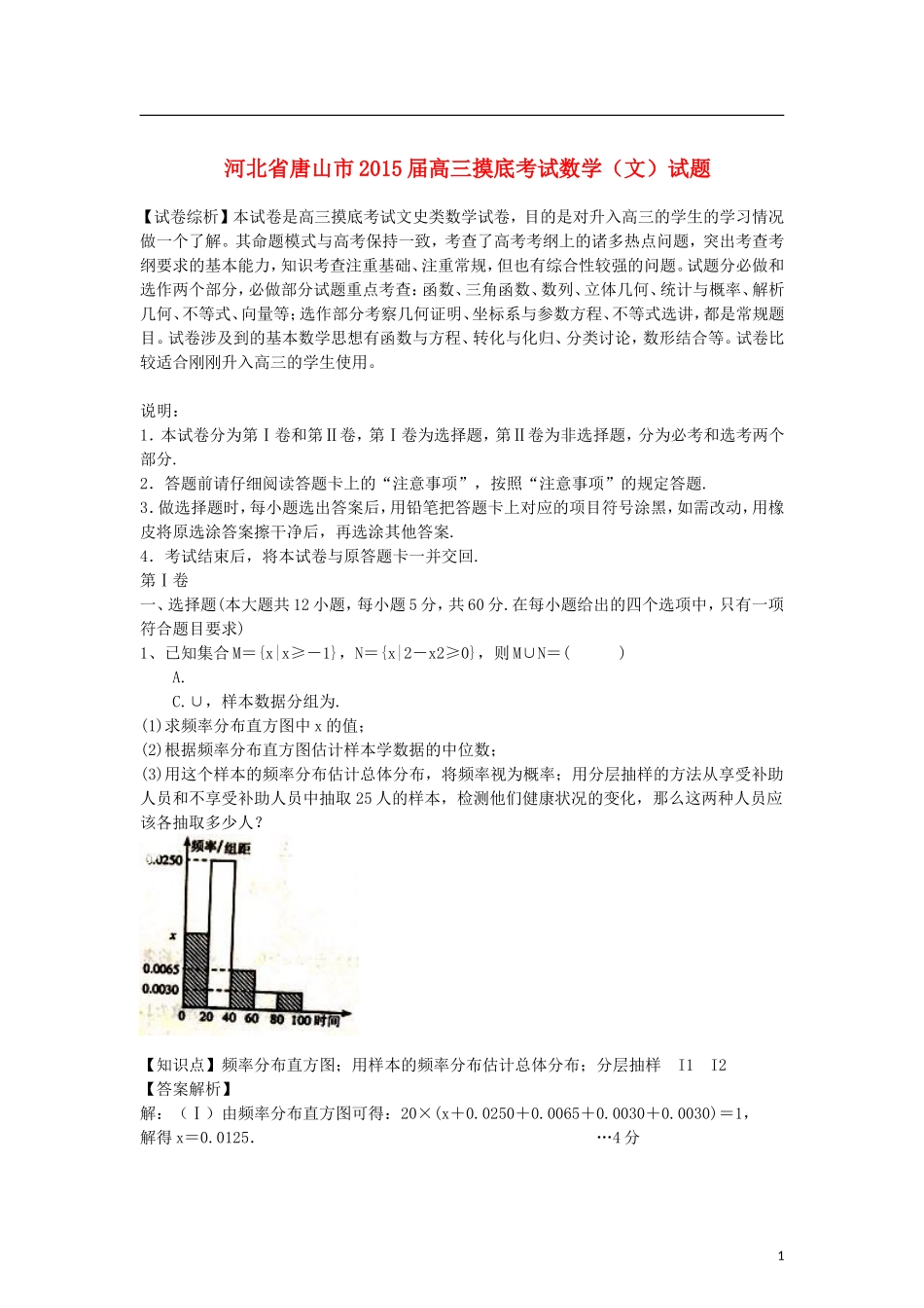 河北省唐山市高三数学9月模拟考试卷 文（含解析）-人教版高三全册数学试题_第1页