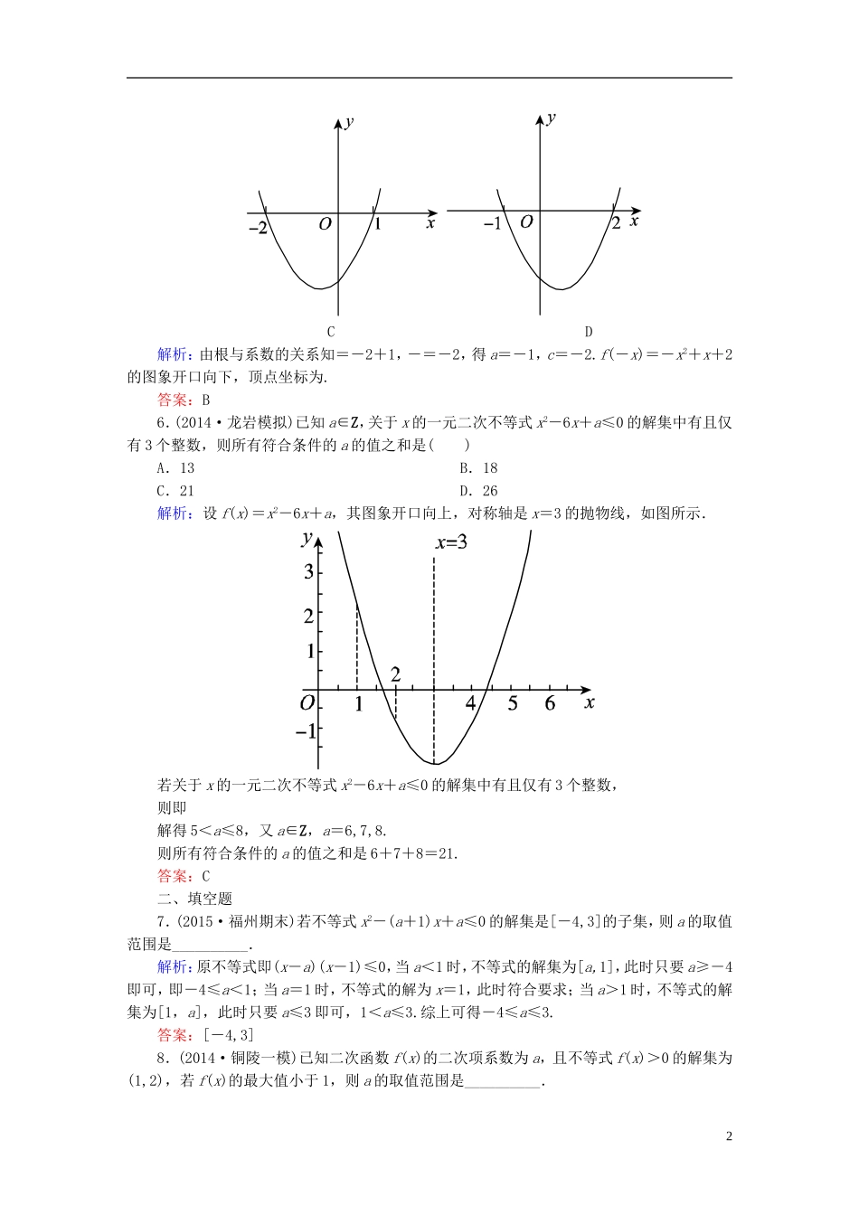 雄关漫道系列高考数学一轮总复习 6.2一元二次不等式及其解法课时作业 文（含解析）新人教版-新人教版高三全册数学试题_第2页