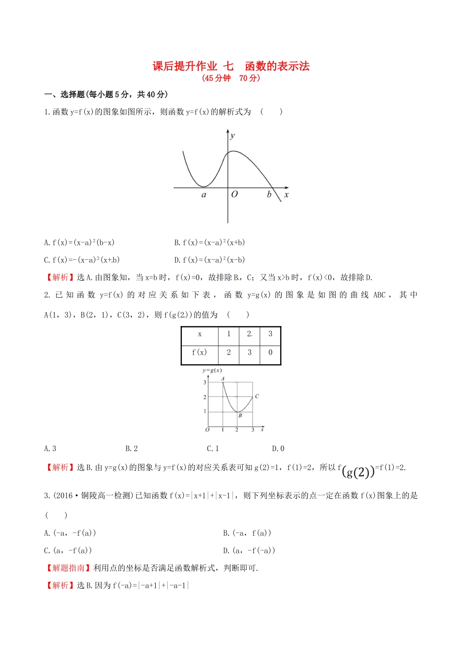 高中数学 探究导学课型 第一章 集合与函数的概念 1.2.2 函数的表示法 第1课时 函数的表示法课后提升作业 新人教版必修1-新人教版高一必修1数学试题_第1页