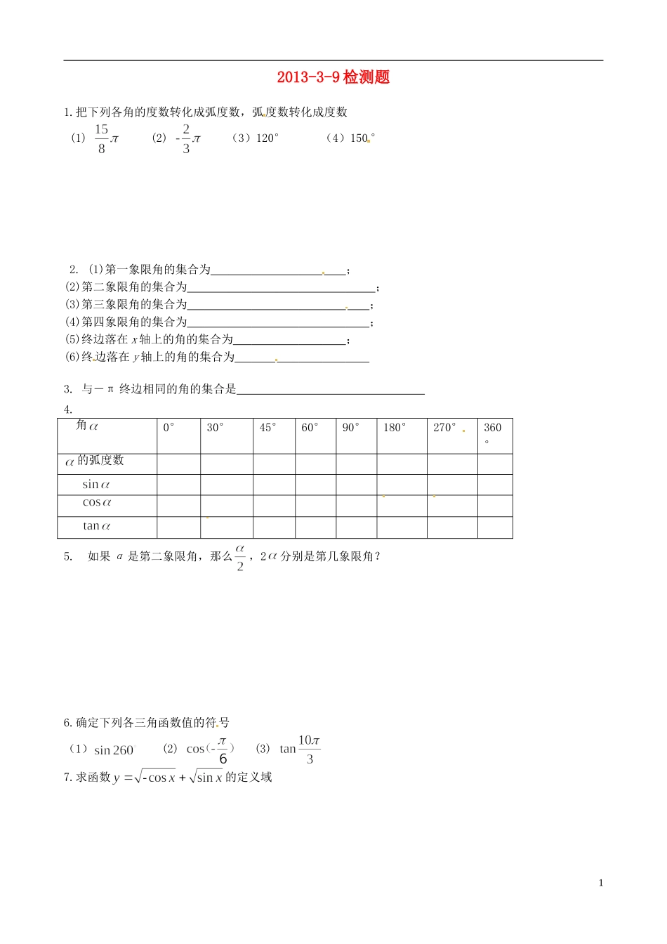 辽宁省农村实验中学高一数学 函数检测题_第1页