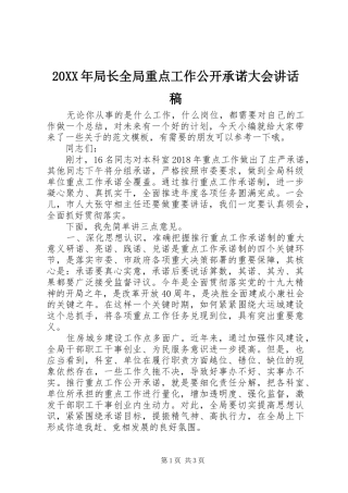20XX年局长全局重点工作公开承诺大会讲话发言稿