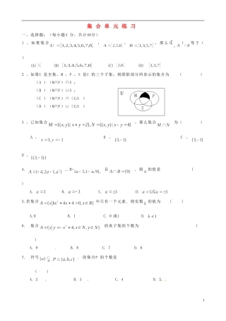 山东省淄博市淄川般阳中学高中数学 集合单元练习 新人教A版必修1