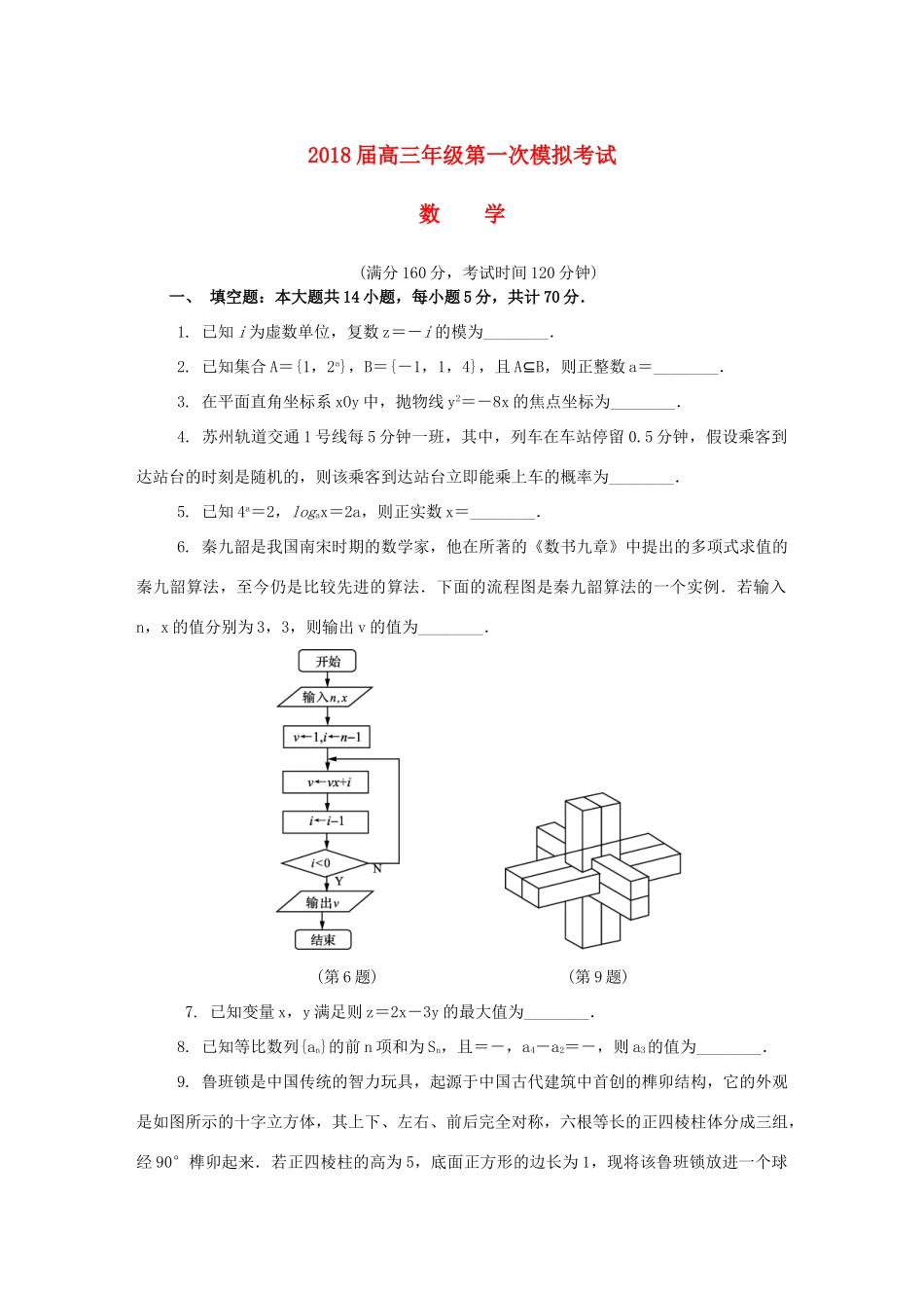 江苏省苏州市高三数学第一次模拟考试试题-人教版高三全册数学试题_第1页