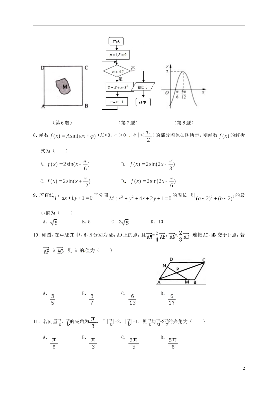广东省高一数学下学期第二次月考试题-人教版高一全册数学试题_第2页