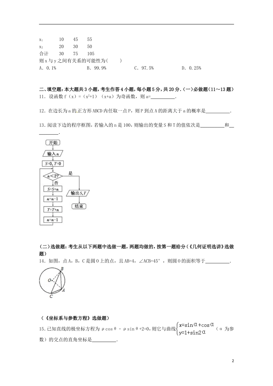 广东省中山市高考数学二模试卷 文（含解析）-人教版高三全册数学试题_第2页