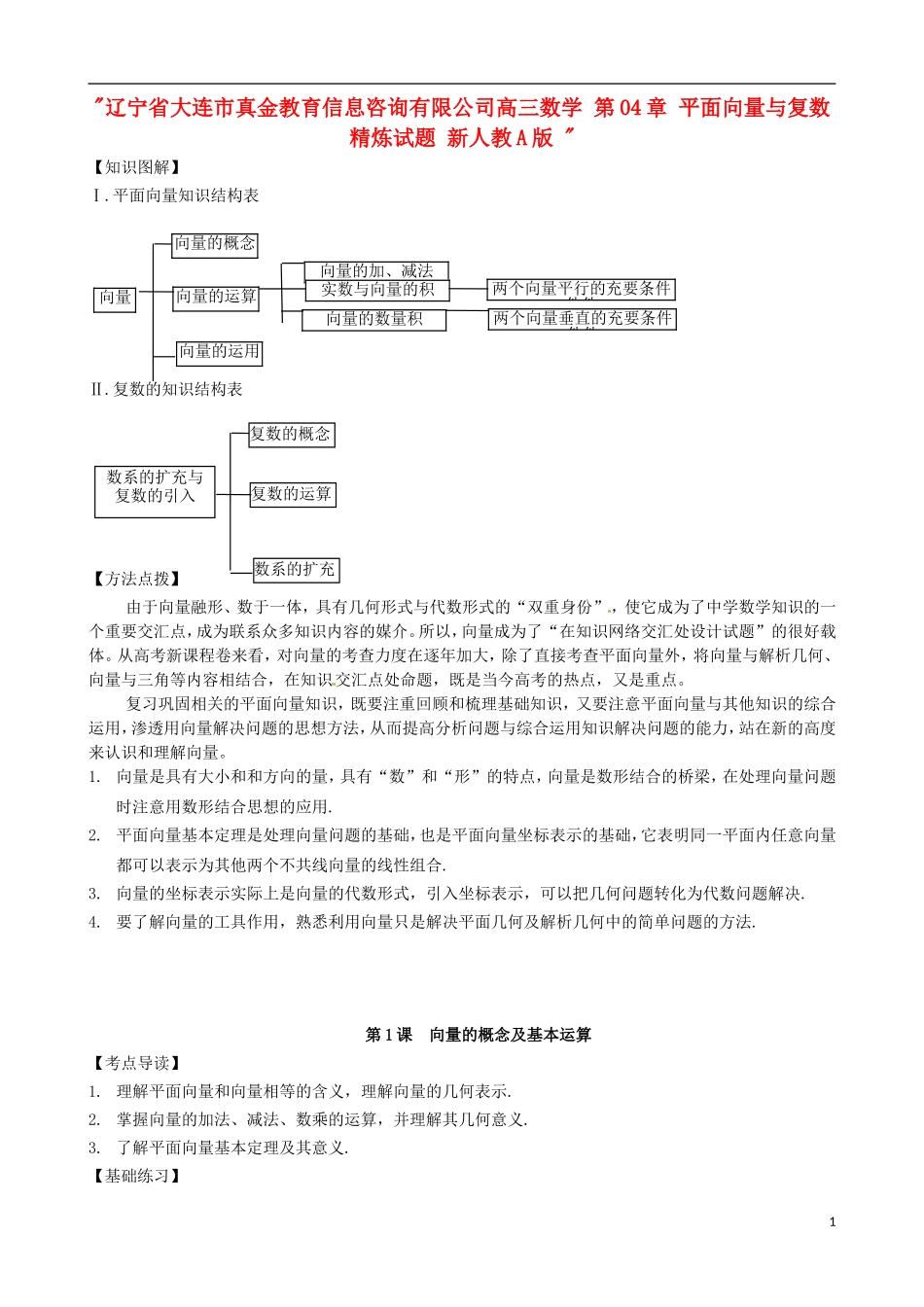 辽宁省大连市真金教育信息咨询有限公司高三数学 第04章 平面向量与复数精炼试题 新人教A版 _第1页