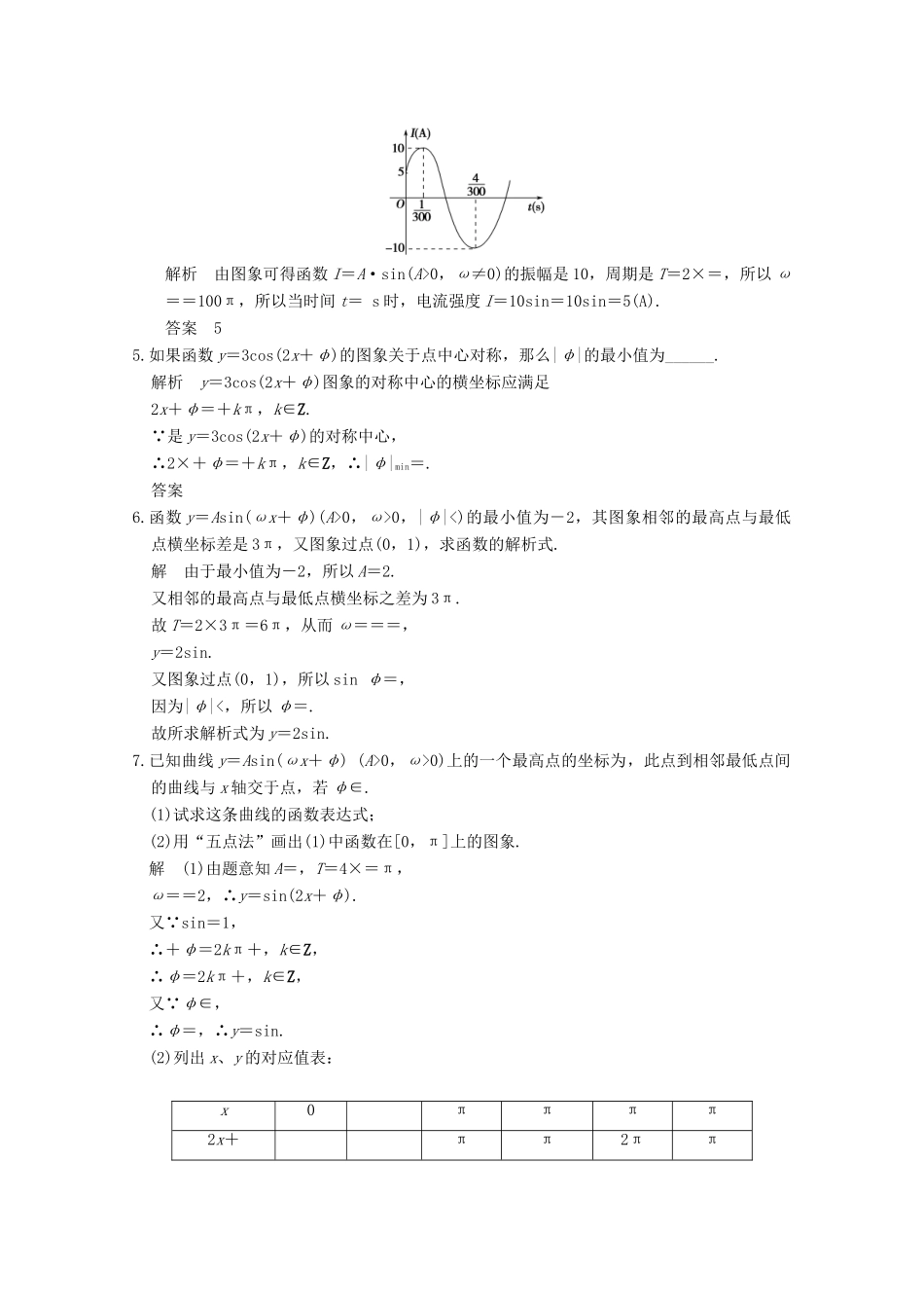 高中数学 第一章 三角函数 1.5 函数y＝Asin(ωx＋φ)的图象（二）课时作业 新人教版必修4-新人教版高一必修4数学试题_第2页