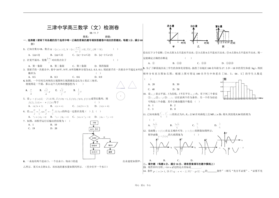 三津中学高三数学（文）检测卷  人教版_第1页