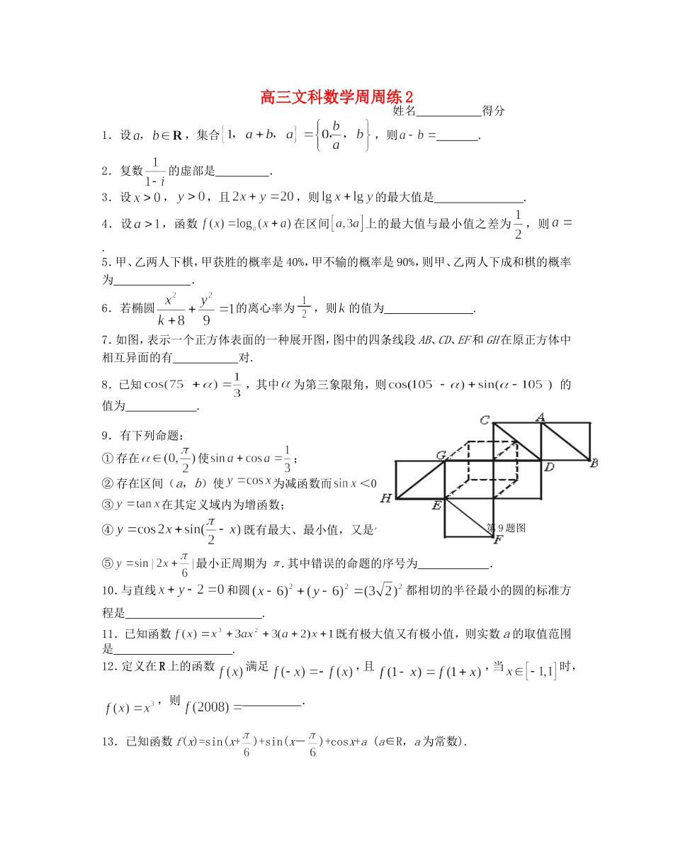 江苏省淳中高三文科数学周周练2  苏教版_第1页