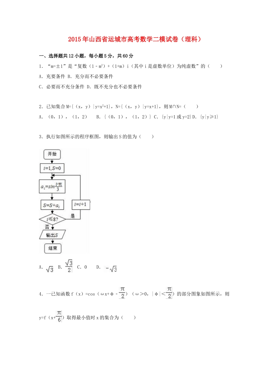 山西省运城市高考数学二模试卷 理（含解析）-人教版高三全册数学试题_第1页