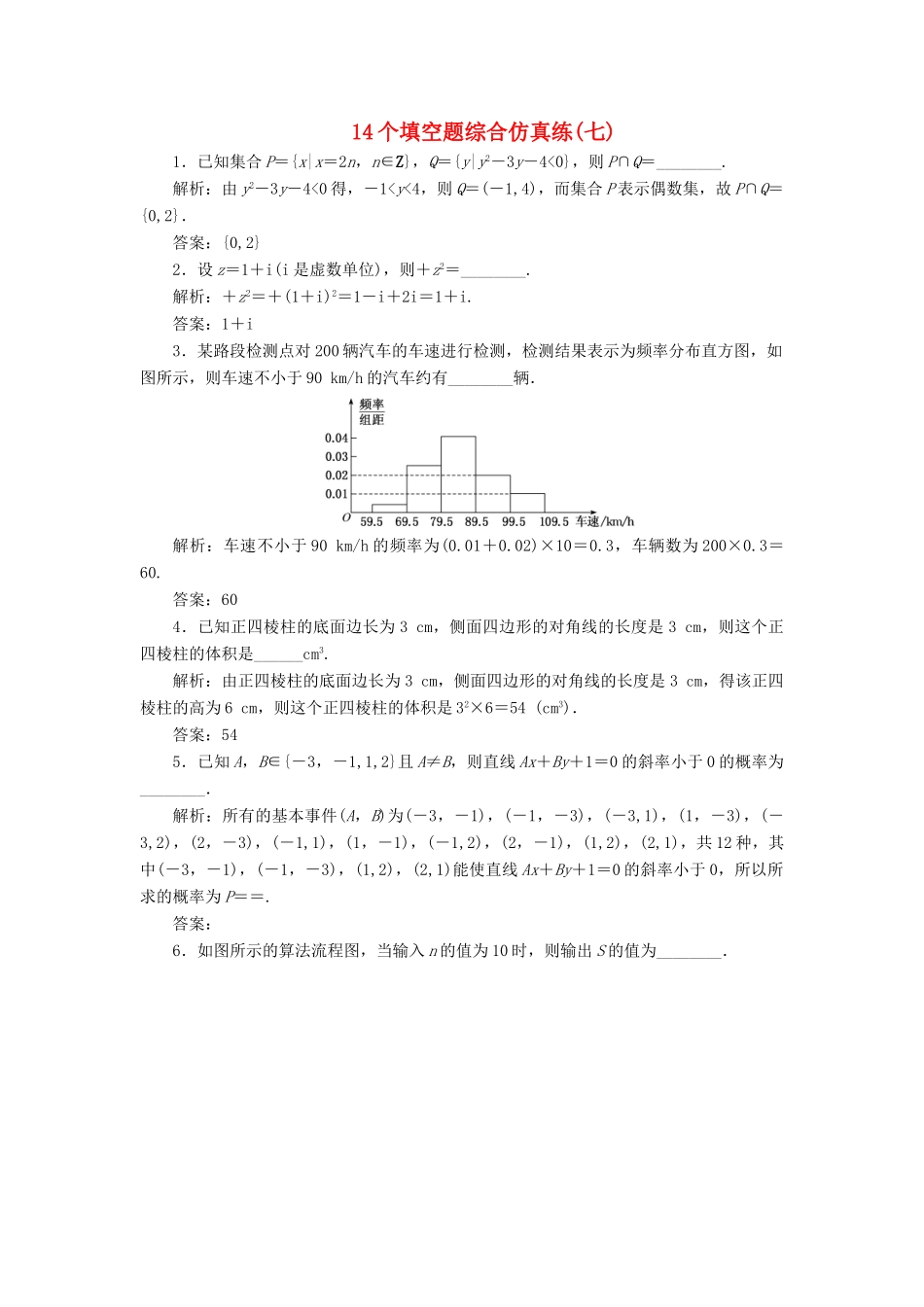 江苏省高考数学二轮复习 自主加餐的3大题型 14个填空题综合仿真练（七）（含解析）-人教版高三全册数学试题_第1页