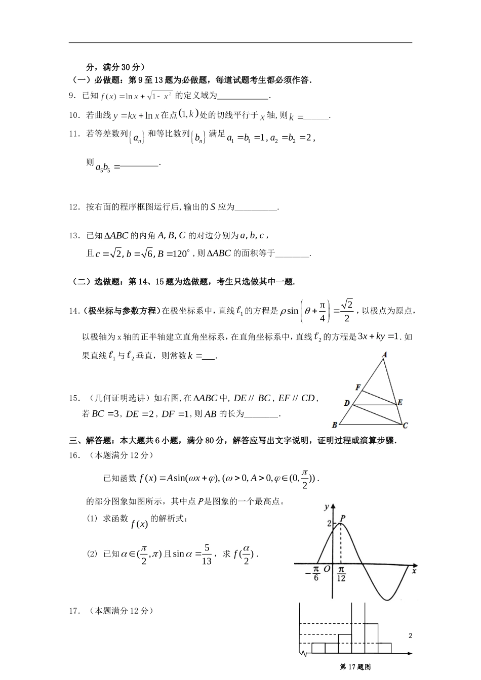 广东省吴川二中2015届高三数学11月月考试题 理 新人教A版_第2页