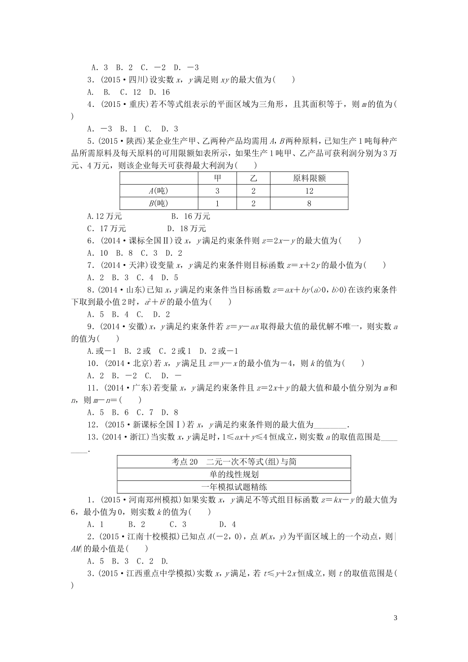 一点一练高考数学 第六章 不等式专题演练 理（含两年高考一年模拟）-人教版高三全册数学试题_第3页