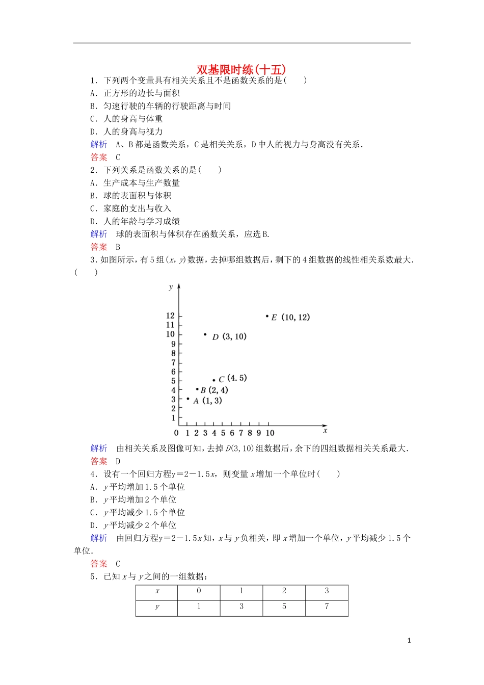高中数学 双基限时练15 新人教A版必修3-新人教A版高一必修3数学试题_第1页
