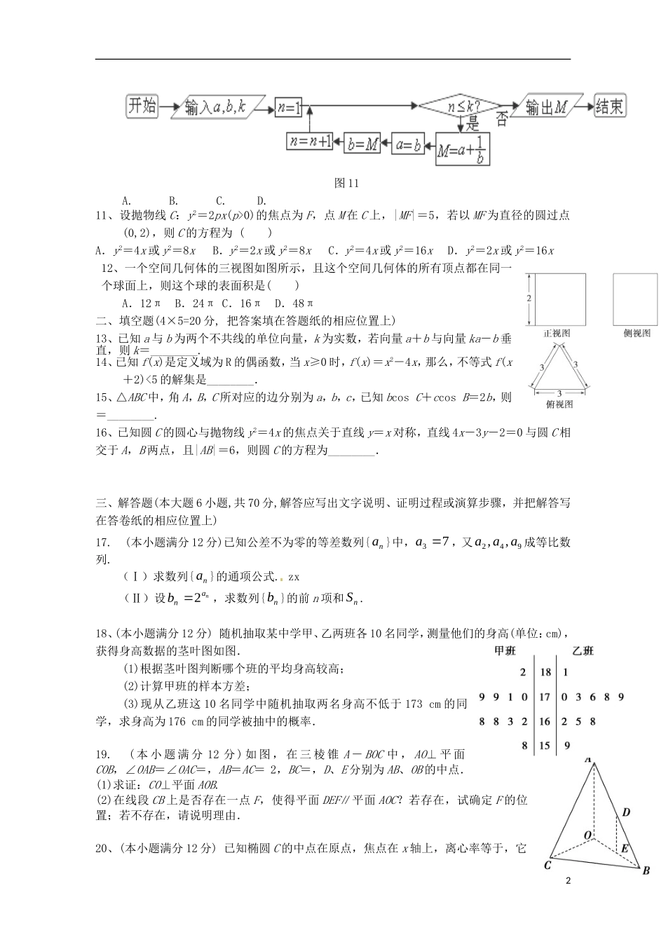 宁夏中宁一中高三数学第一次调研考试试卷 文-人教版高三全册数学试题_第2页