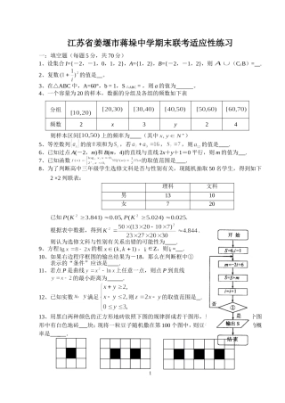江苏省姜堰市蒋垛中学高三数学期末联考适应性练习