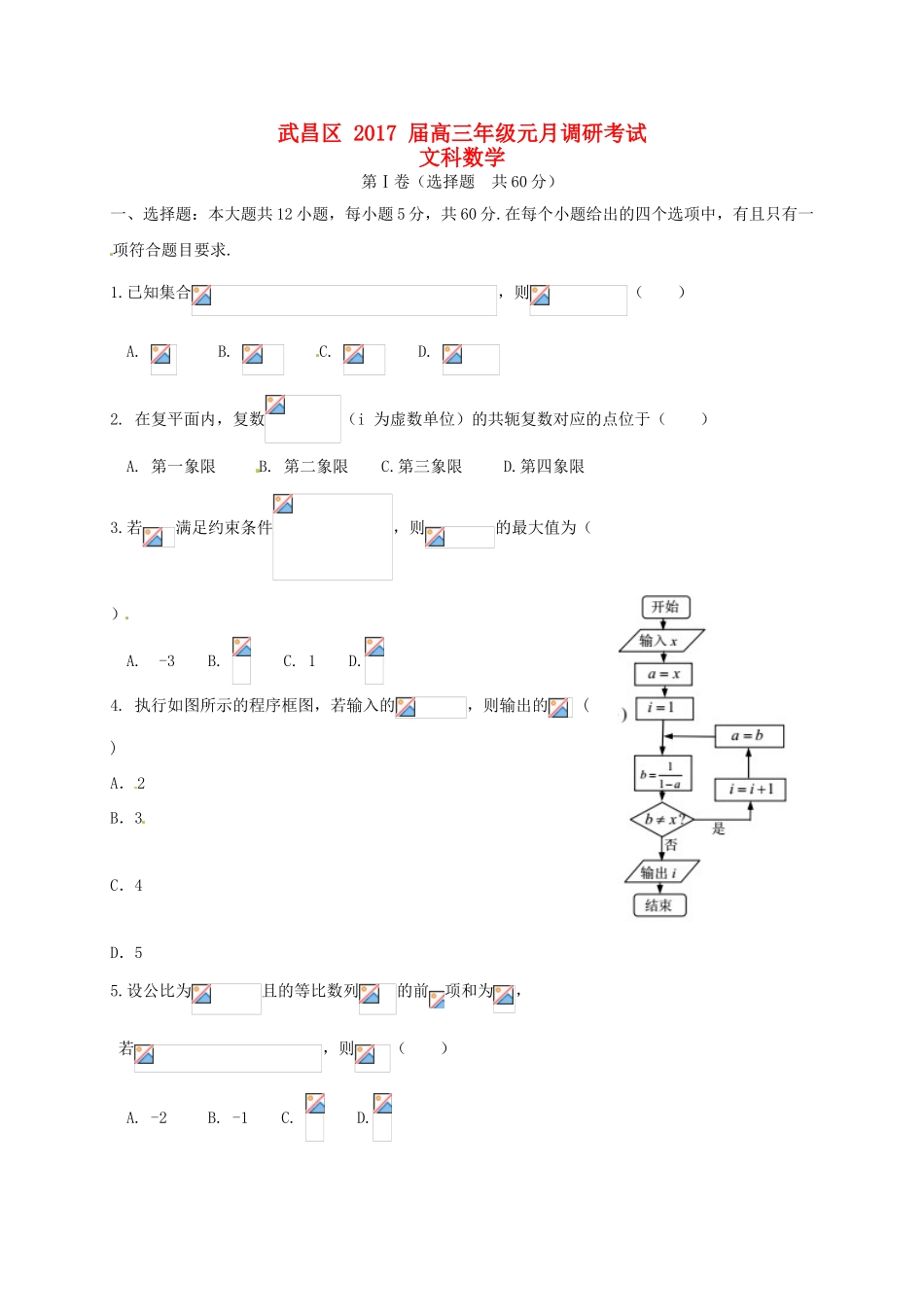 湖北省武昌区高三数学元月调考试题 文-人教版高三全册数学试题_第1页