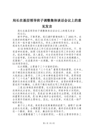 局长在基层领导班子调整集体谈话会议上的意见发言稿