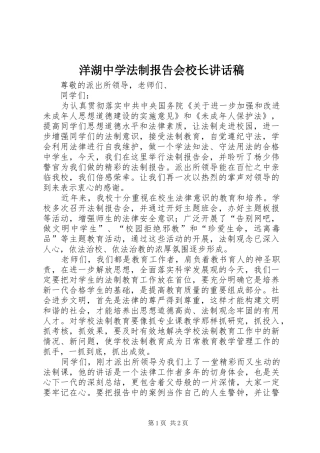洋湖中学法制报告会校长讲话发言稿
