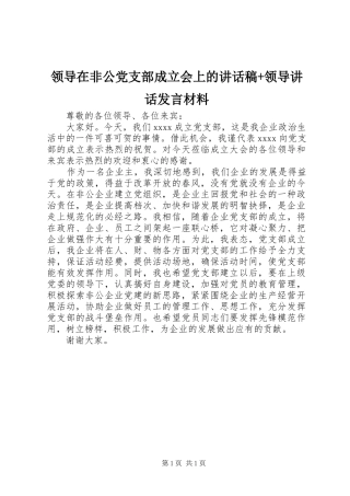 领导在非公党支部成立会上的讲话发言稿+领导讲话发言材料