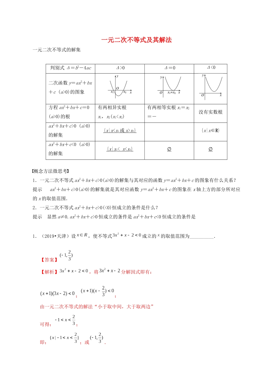 高考数学 考点 第二章 不等式 一元二次不等式及其解法（理）-人教版高三全册数学试题_第1页