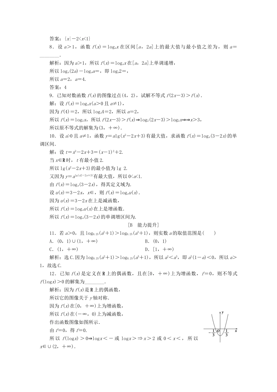 高中数学 第四章 指数函数、对数函数与幂函数 4.2.3 对数函数的性质与图像（第2课时）对数函数的性质与图像的应用应用案巩固提升 新人教B版必修第二册-新人教B版高一第二册数学试题_第2页
