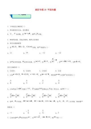 高考数学二轮复习 疯狂专练19 平面向量（理）-人教版高三全册数学试题