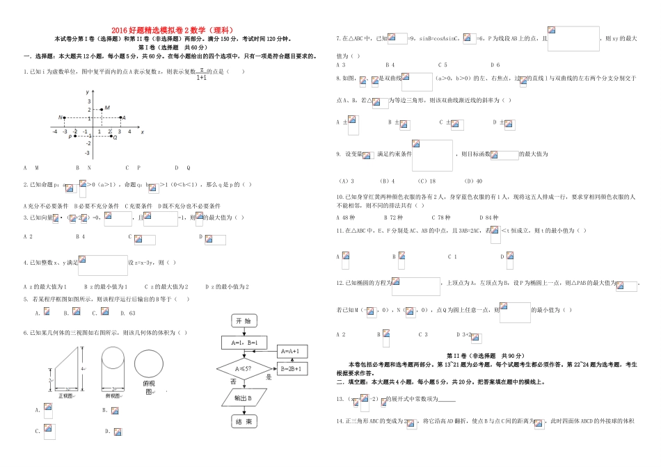 招生全国统一考试高考数学模拟试题（二）理（含解析）-人教版高三全册数学试题_第1页