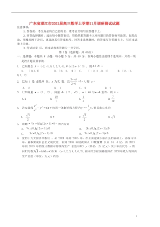 广东省湛江市2021届高三数学上学期11月调研测试试题