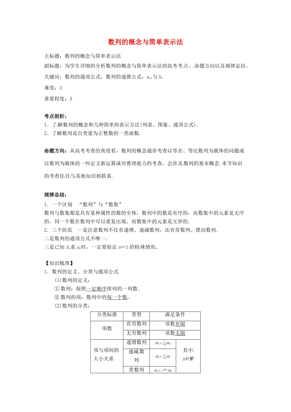 高考数学复习 专题12 数列 数列的概念与简单表示法考点剖析-人教版高三全册数学试题_第1页